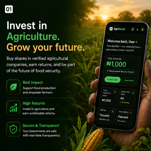 AgriStock mobile app in a cornfield: invest in agriculture, grow your future.